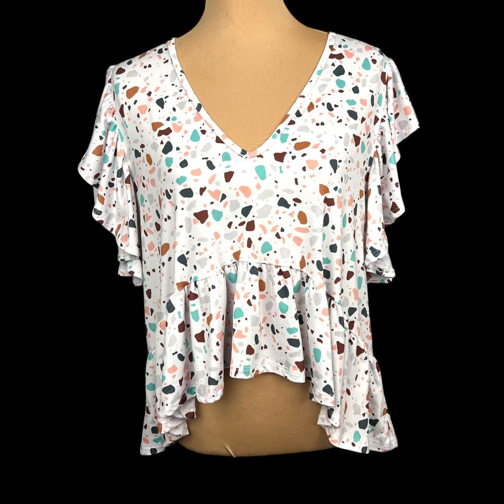 ALTAR’D STATE Women’s Coquette Babydoll Top Flutter Sleeve  L